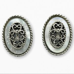 Vintage Pastelli Mother of Pearl Ornate Cable Clip On Earrings
